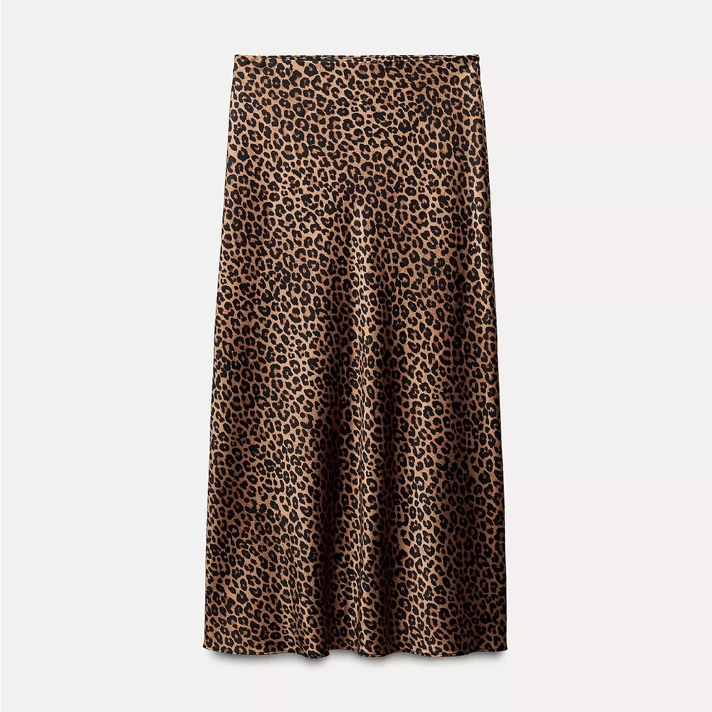 Zara Satin Effect Midi Skirt - leopard print 8338/537